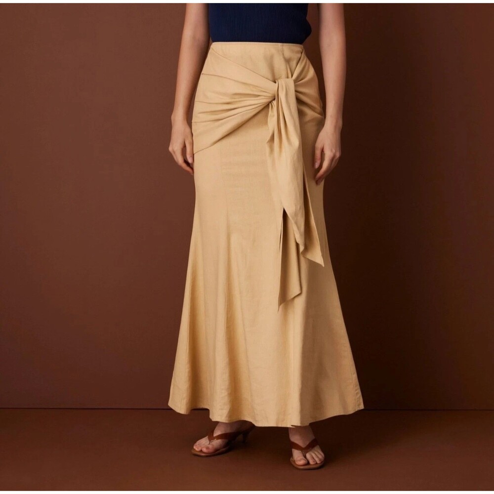 Rosie Assoulin x Target Size 0 Womens Side Tie Linen Blend Maxi Skirt Khaki NWT